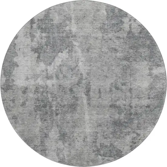 8' Gray And Ivory Abstract Washable Round Rug With UV Protection Photo 1