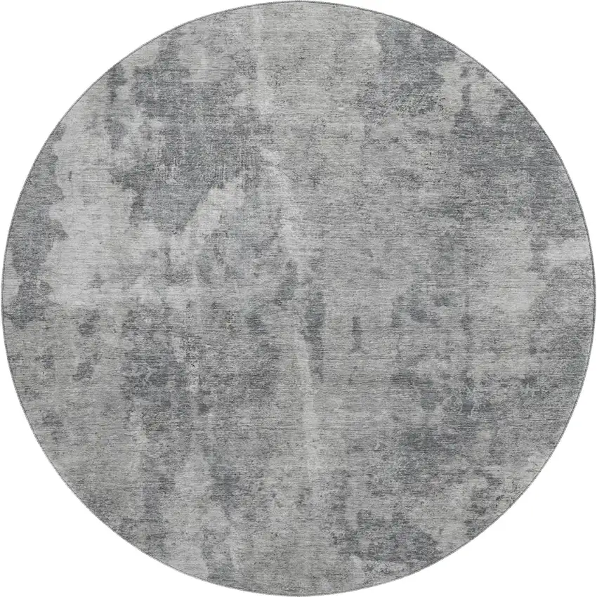 8' Gray And Ivory Abstract Washable Round Rug With UV Protection Photo 1