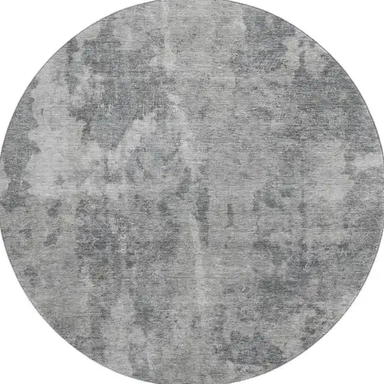 8' Gray And Ivory Abstract Washable Round Rug With UV Protection Photo 4