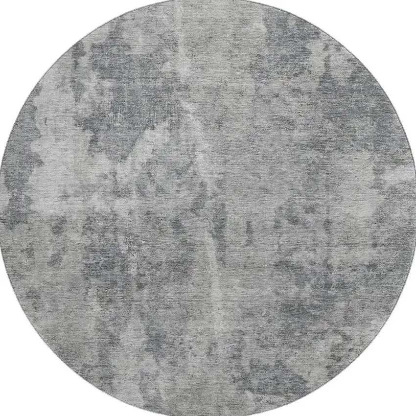 8' Gray And Ivory Abstract Washable Round Rug With UV Protection Photo 4
