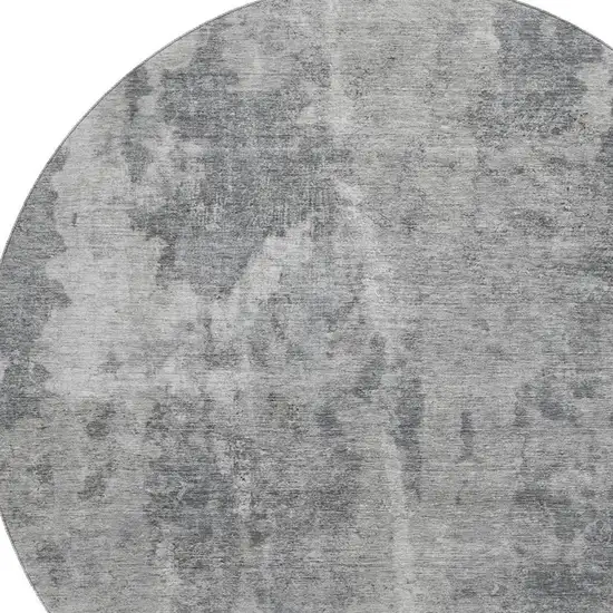 8' Gray And Ivory Abstract Washable Round Rug With UV Protection Photo 3