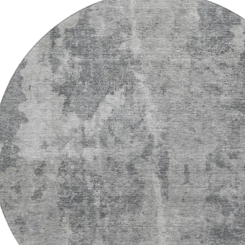 8' Gray And Ivory Abstract Washable Round Rug With UV Protection Photo 3