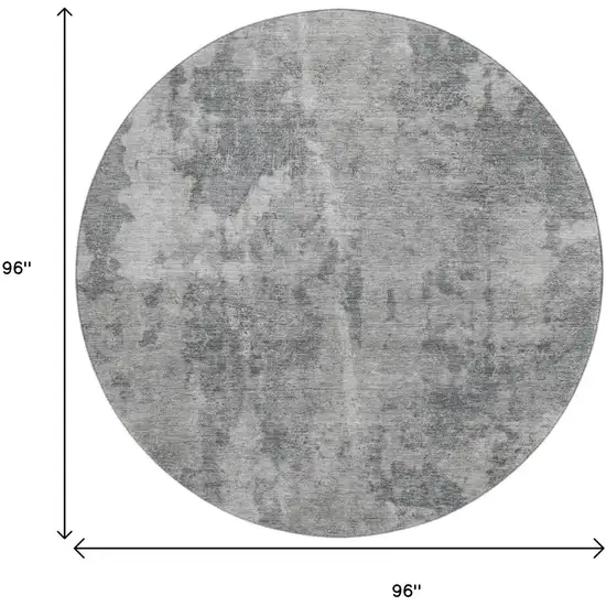 8' Gray And Ivory Abstract Washable Round Rug With UV Protection Photo 9