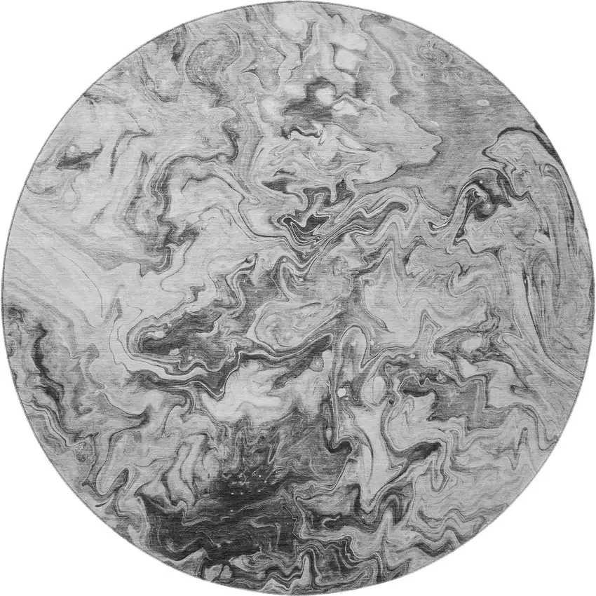 8' Gray And Ivory Abstract Washable Round Rug With UV Protection Photo 4