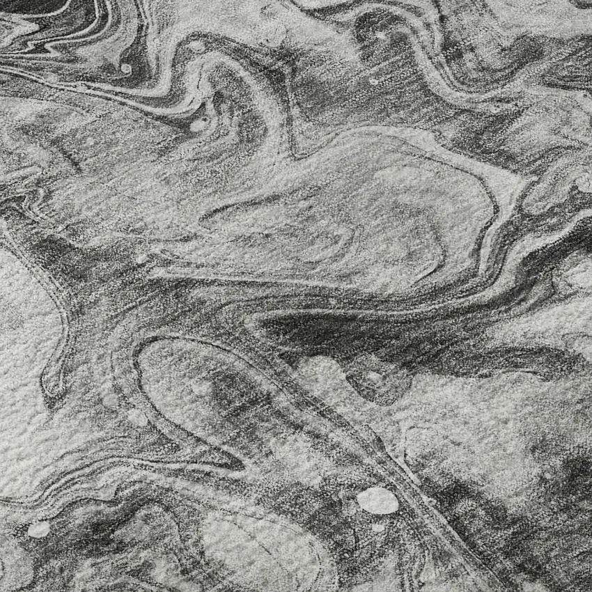 8' Gray And Ivory Abstract Washable Round Rug With UV Protection Photo 9