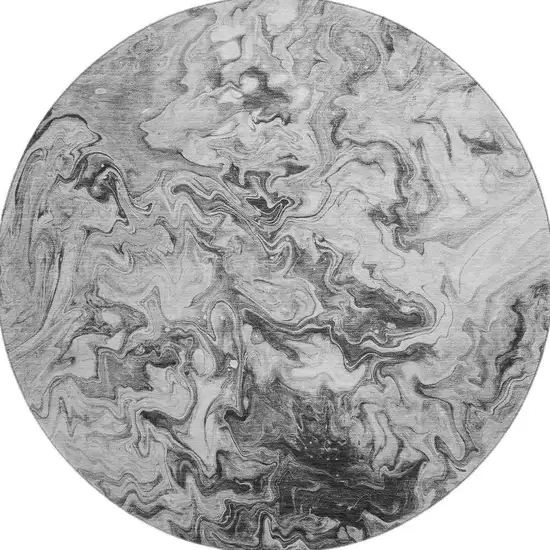 8' Gray And Ivory Abstract Washable Round Rug With UV Protection Photo 3