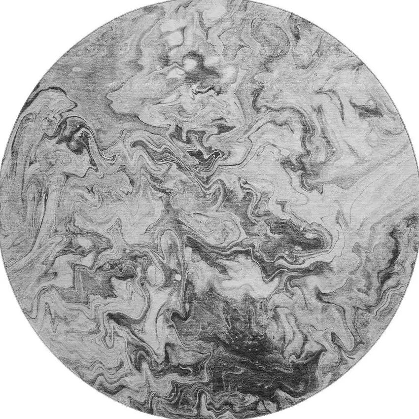 8' Gray And Ivory Abstract Washable Round Rug With UV Protection Photo 3