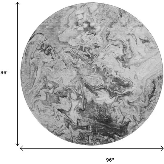 8' Gray And Ivory Abstract Washable Round Rug With UV Protection Photo 3