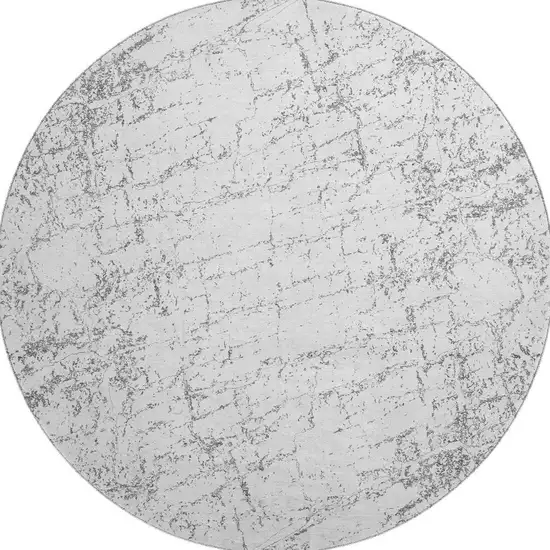 8' Gray And Ivory Abstract Washable Round Rug With UV Protection Photo 3