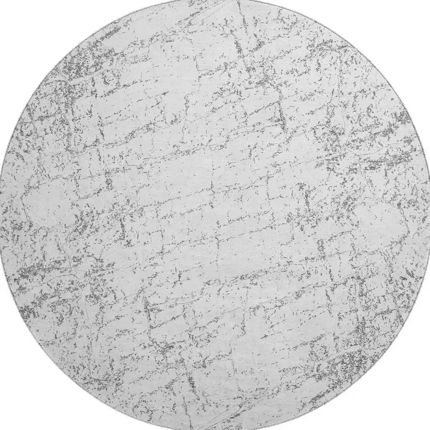 8' Gray And Ivory Abstract Washable Round Rug With UV Protection Photo 3