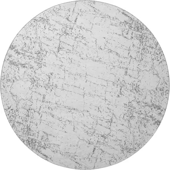 8' Gray And Ivory Abstract Washable Round Rug With UV Protection Photo 4