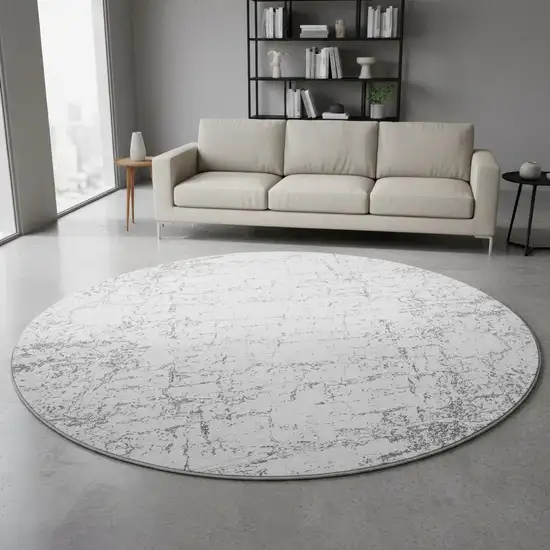 8' Gray And Ivory Abstract Washable Round Rug With UV Protection Photo 2