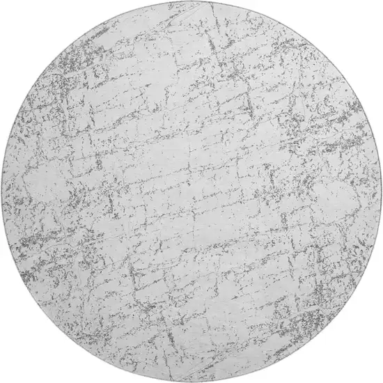 8' Gray And Ivory Abstract Washable Round Rug With UV Protection Photo 1