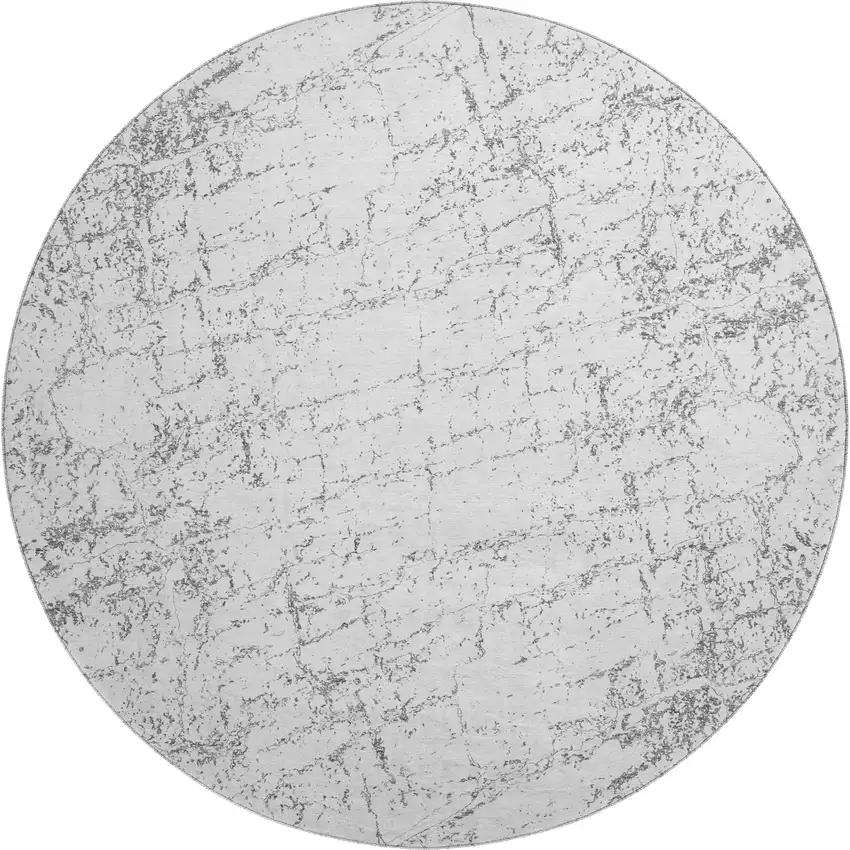 8' Gray And Ivory Abstract Washable Round Rug With UV Protection Photo 1