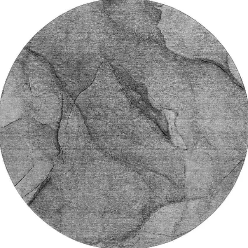 8' Gray And Ivory Abstract Washable Round Rug With UV Protection Photo 4