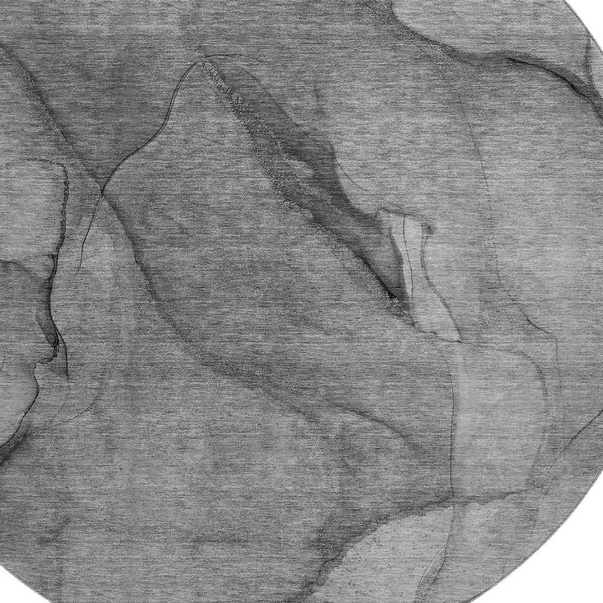 8' Gray And Ivory Abstract Washable Round Rug With UV Protection Photo 3