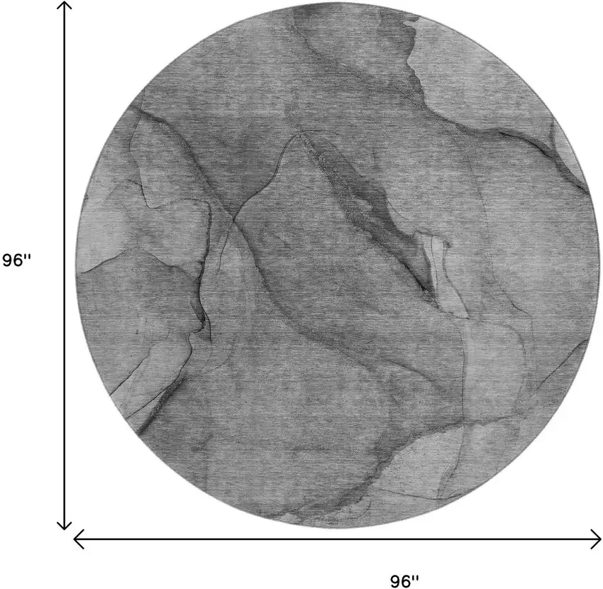 8' Gray And Ivory Abstract Washable Round Rug With UV Protection Photo 3