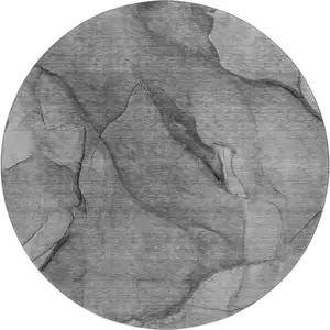 Photo of 8' Gray And Ivory Abstract Washable Round Rug With UV Protection