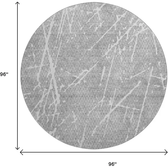 8' Gray And Ivory Abstract Washable Round Rug With UV Protection Photo 3