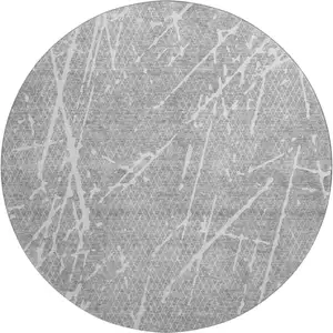 Photo of 8' Gray And Ivory Abstract Washable Round Rug With UV Protection