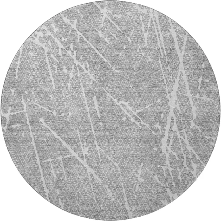 8' Gray And Ivory Abstract Washable Round Rug With UV Protection Photo 4