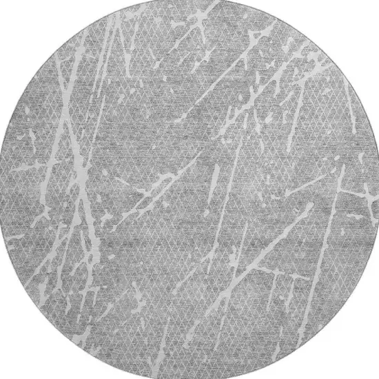 8' Gray And Ivory Abstract Washable Round Rug With UV Protection Photo 3