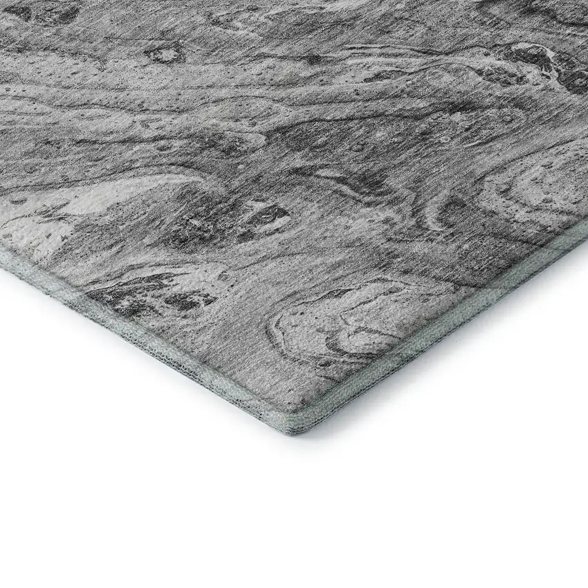 8' Gray And Ivory Abstract Washable Round Rug With UV Protection Photo 7