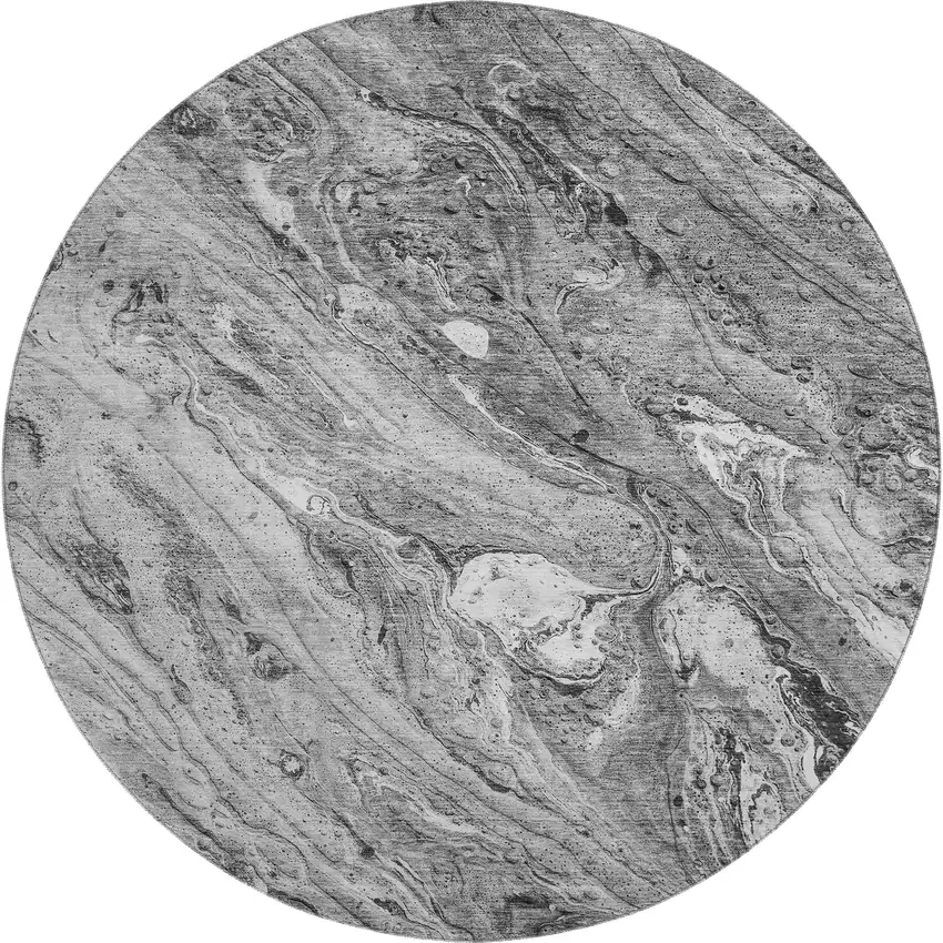 8' Gray And Ivory Abstract Washable Round Rug With UV Protection Photo 1