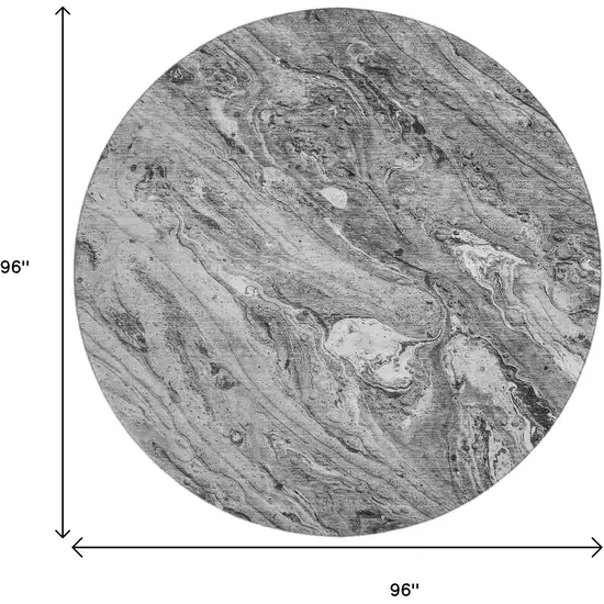 8' Gray And Ivory Abstract Washable Round Rug With UV Protection Photo 3