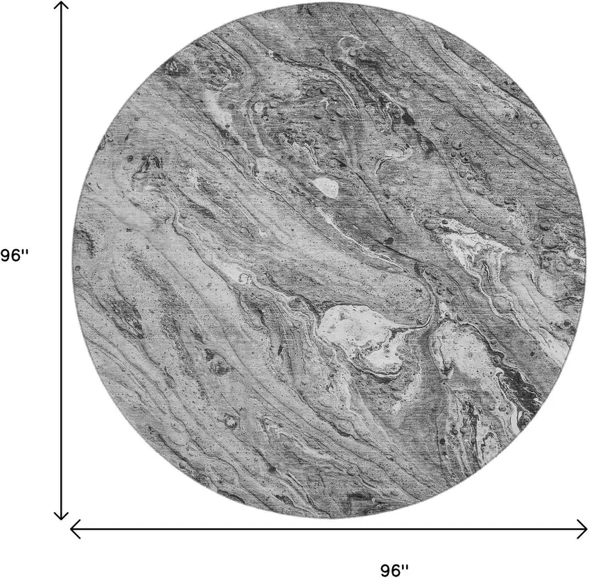 8' Gray And Ivory Abstract Washable Round Rug With UV Protection Photo 3