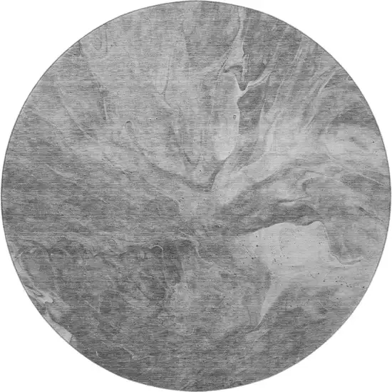 8' Gray And Ivory Abstract Washable Round Rug With UV Protection Photo 4