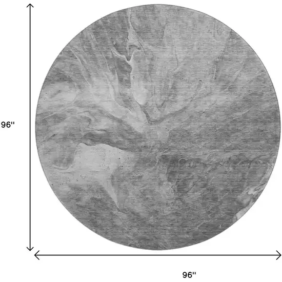 8' Gray And Ivory Abstract Washable Round Rug With UV Protection Photo 3