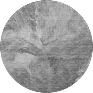 Photo of 8' Gray And Ivory Abstract Washable Round Rug With UV Protection