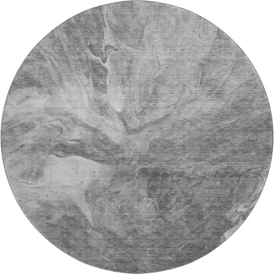 8' Gray And Ivory Abstract Washable Round Rug With UV Protection Photo 1
