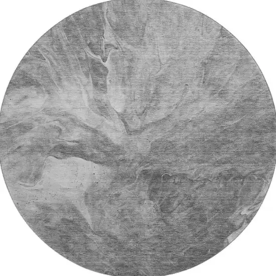 8' Gray And Ivory Abstract Washable Round Rug With UV Protection Photo 3