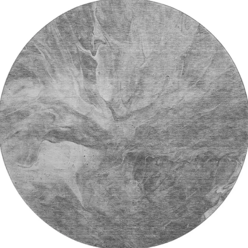 8' Gray And Ivory Abstract Washable Round Rug With UV Protection Photo 3