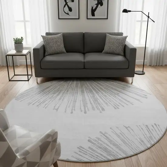8' Gray And Ivory Abstract Washable Round Rug With UV Protection Photo 2