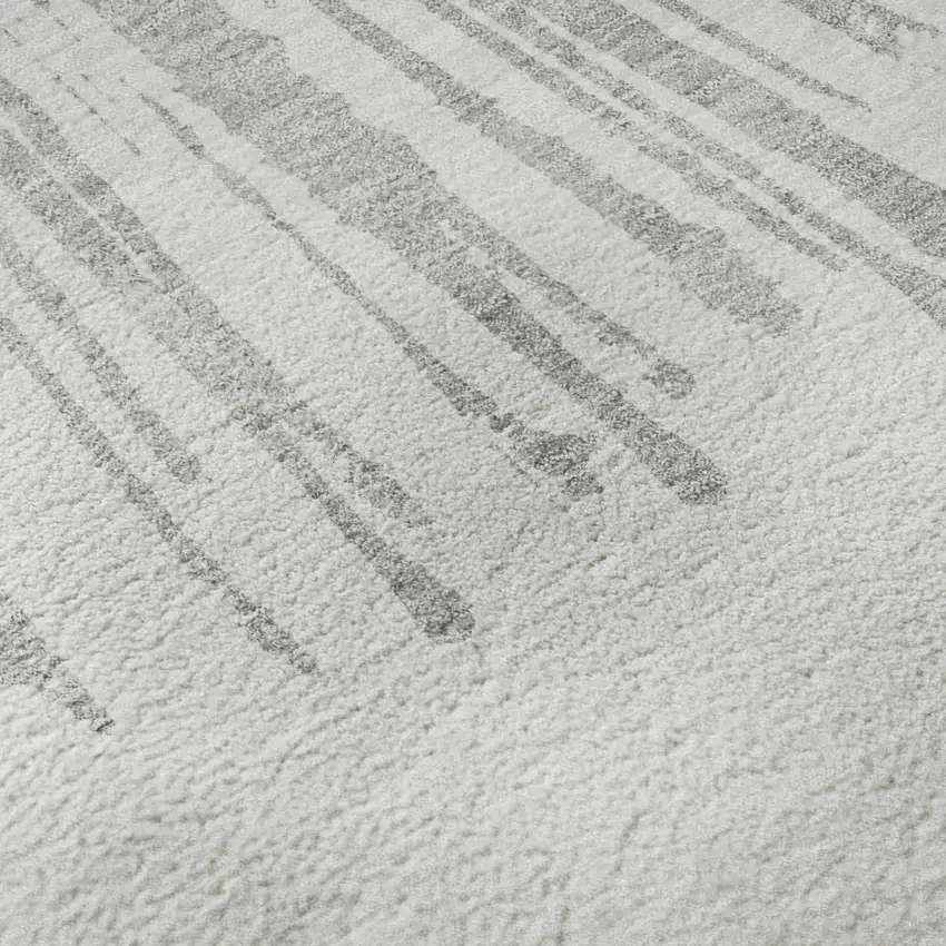 8' Gray And Ivory Abstract Washable Round Rug With UV Protection Photo 9