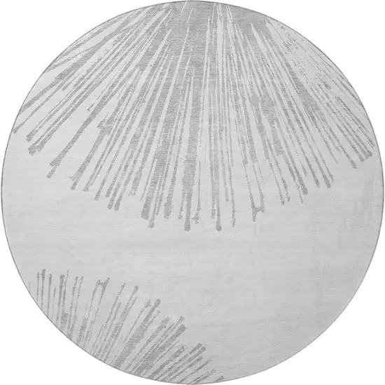 8' Gray And Ivory Abstract Washable Round Rug With UV Protection Photo 4