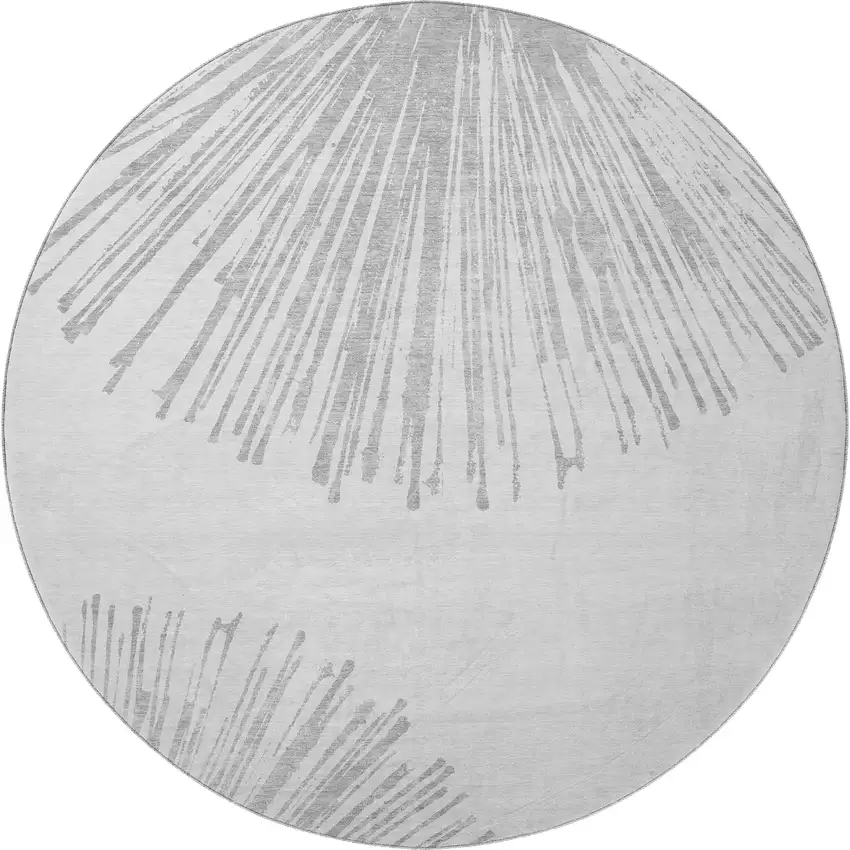8' Gray And Ivory Abstract Washable Round Rug With UV Protection Photo 4