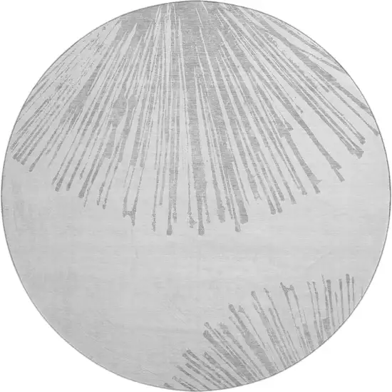 8' Gray And Ivory Abstract Washable Round Rug With UV Protection Photo 1