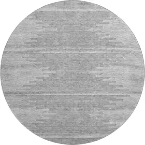 Photo of 8' Gray And Ivory Abstract Washable Round Rug With UV Protection