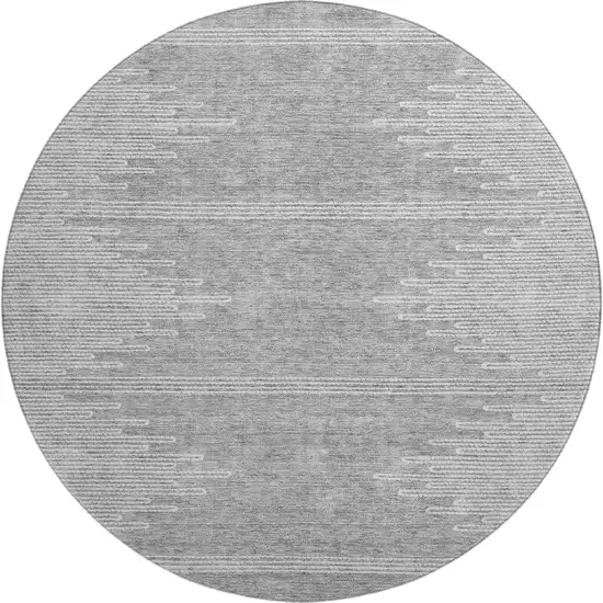 8' Gray And Ivory Abstract Washable Round Rug With UV Protection Photo 1