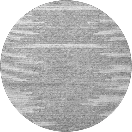 8' Gray And Ivory Abstract Washable Round Rug With UV Protection Photo 4