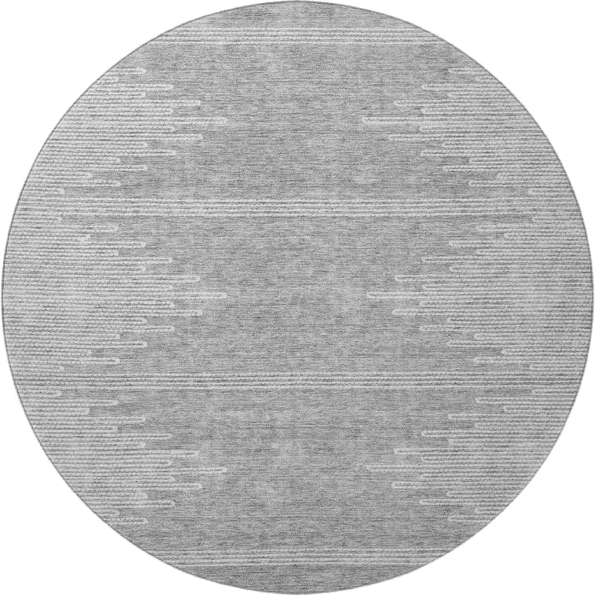 8' Gray And Ivory Abstract Washable Round Rug With UV Protection Photo 4