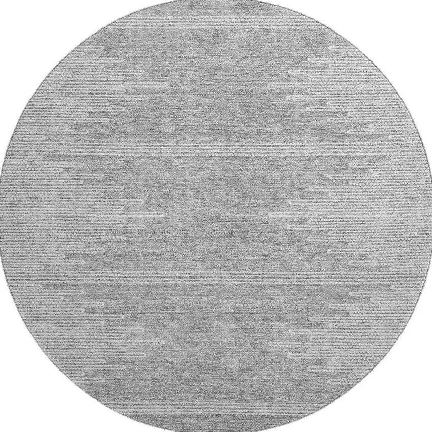 8' Gray And Ivory Abstract Washable Round Rug With UV Protection Photo 3