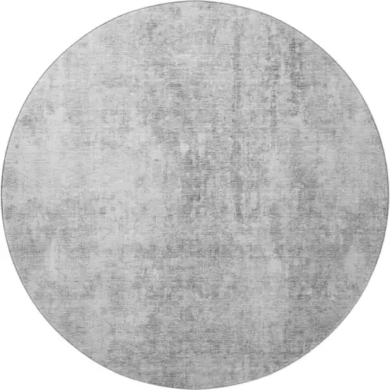 8' Gray And Ivory Abstract Washable Round Rug With UV Protection Photo 4