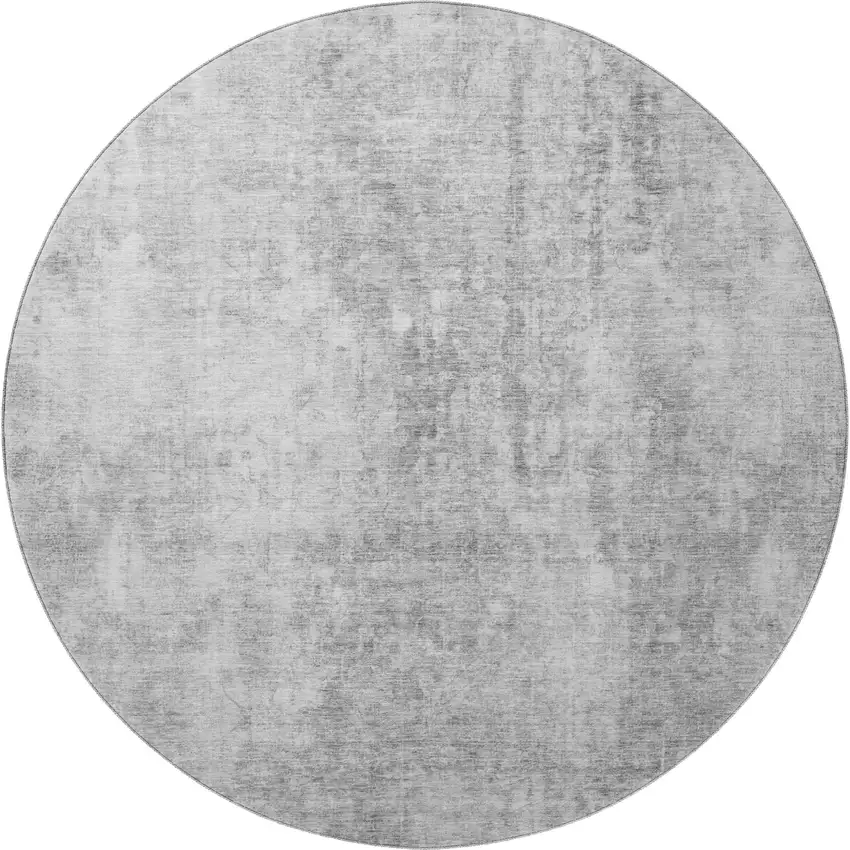 8' Gray And Ivory Abstract Washable Round Rug With UV Protection Photo 4