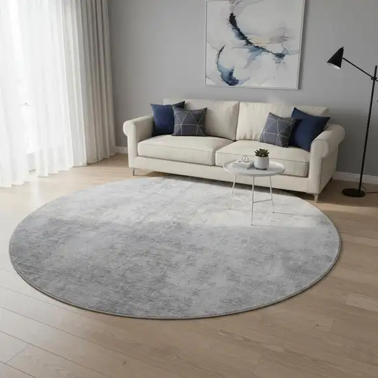 8' Gray And Ivory Abstract Washable Round Rug With UV Protection Photo 2