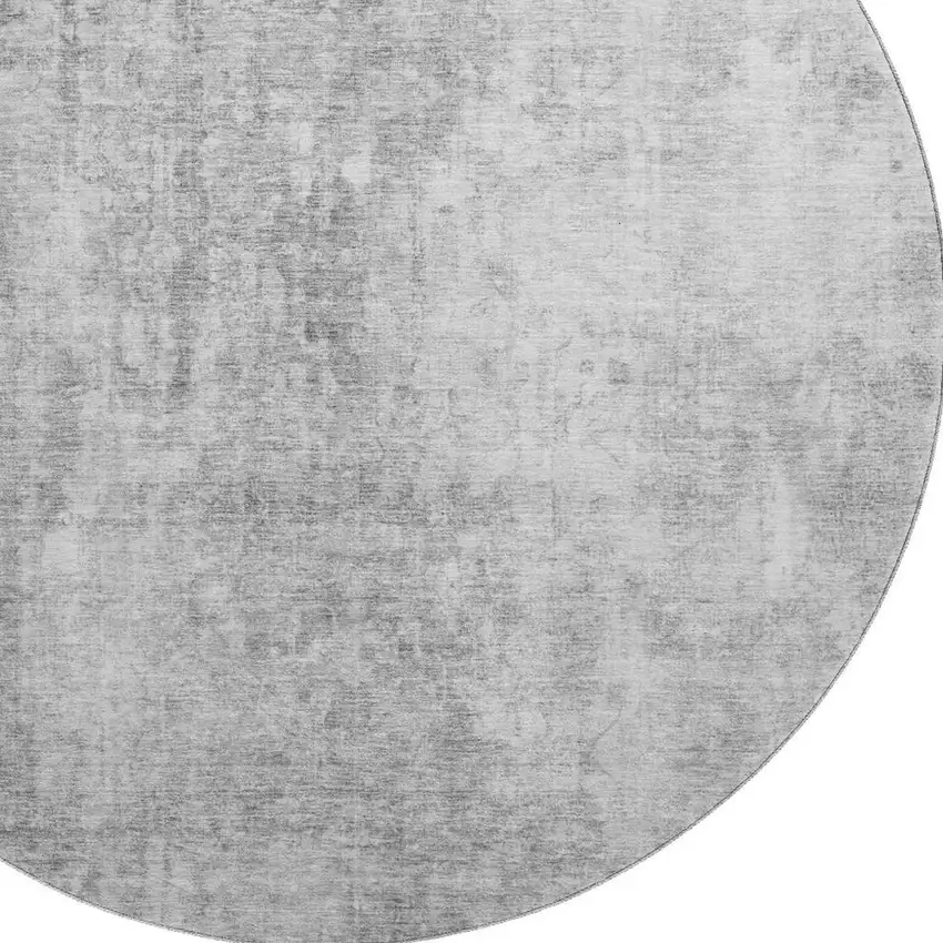 8' Gray And Ivory Abstract Washable Round Rug With UV Protection Photo 3